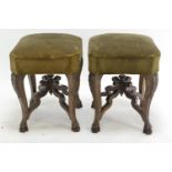 Pair of Victorian stools with galleried stretchers