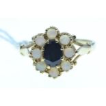 14ct gold, sapphire & opal cluster ring, size R1/2, 3.3 grams