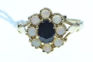 14ct gold, sapphire & opal cluster ring, size R1/2, 3.3 grams 