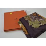 A Hermes silk scarf, 'Vendanges' by Valerie Dawlat-Dumoulin in box. Scarf measures 90cm x 90cm. The