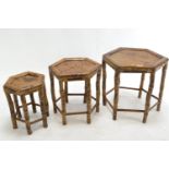 Nest of 3 bamboo tables. Largest H46cm D41.5