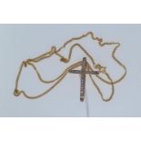 9ct gold & stone set cross pendant & chain, pendant length 33mm, chain circumference 510mm, gross we