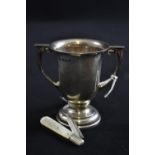 Small silver twin handled cup, maker WN Ltd, Birmingham 1921, 70.1 grams, together with a HM silver