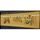 Geisha band playing for master on paper with 5 red seal marks 121 x 43cm