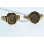 Two 9ct gold signet rings, size P & Q respectively, gross weight 5.19 grams