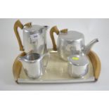 Piquot Ware tea pot, coffee pot, milk jug, sugar pot and tray