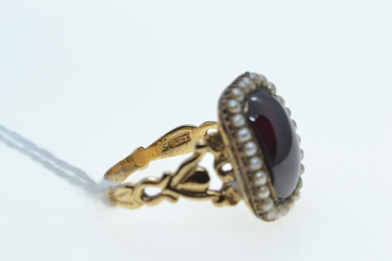 9ct gold, garnet & seed pearl cluster ring, size Q, 5.83 grams  - Image 3 of 3