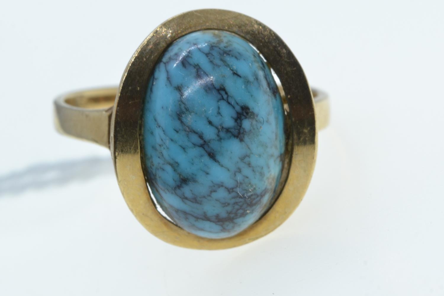 9ct gold & turquoise stone ring, size N1/2, 3.71 grams 