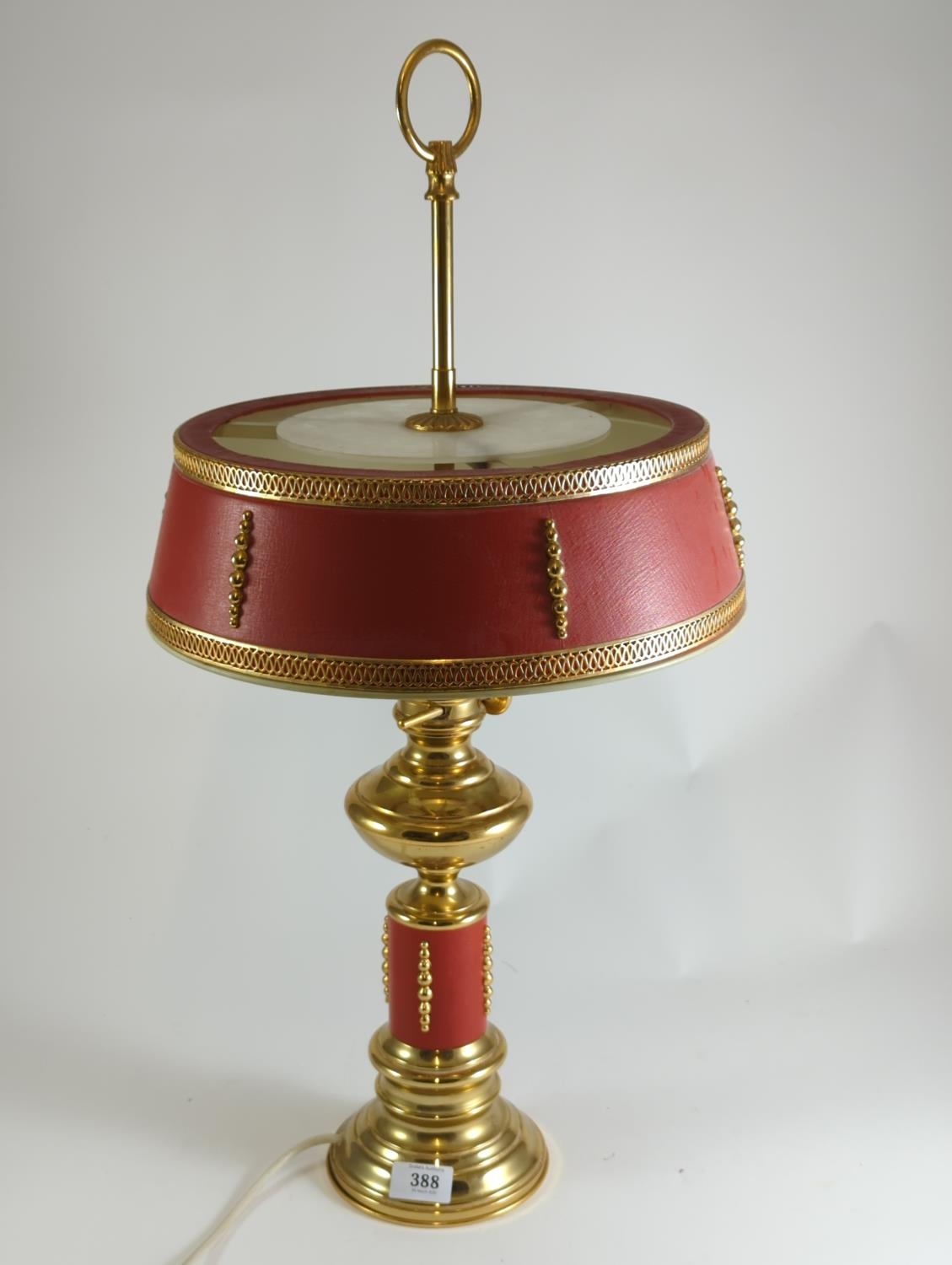 Vintage red & brass table lamp, overall height 70cm 