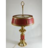 Vintage red & brass table lamp, overall height 70cm