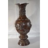 Oriental bronze vase with chased 3 toed dragon and birds on blossom tree height 37cm dia14cm