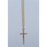9ct gold cross pendant & chain, pendant length including bale 29mm, chain circumference 385mm, gross