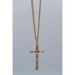 9ct gold cross pendant & chain, pendent length including bale 32mm, chain circumference 555mm, gross
