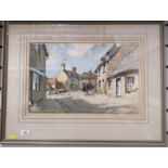 Edward Wesson RI RSMA (British 1910-1983) Watercolour street scene. 74cm x 57cm overall.