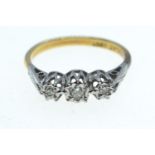 18ct gold, platinum & three stone diamond ring, size L1/2, 2.37 grams