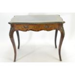 C18 Writting desk with drawer and leather top, Ormolu decorated green man face on cabriole legs glas
