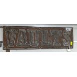 Vintage copper 'Vaults' sign, 49cm x 16cm