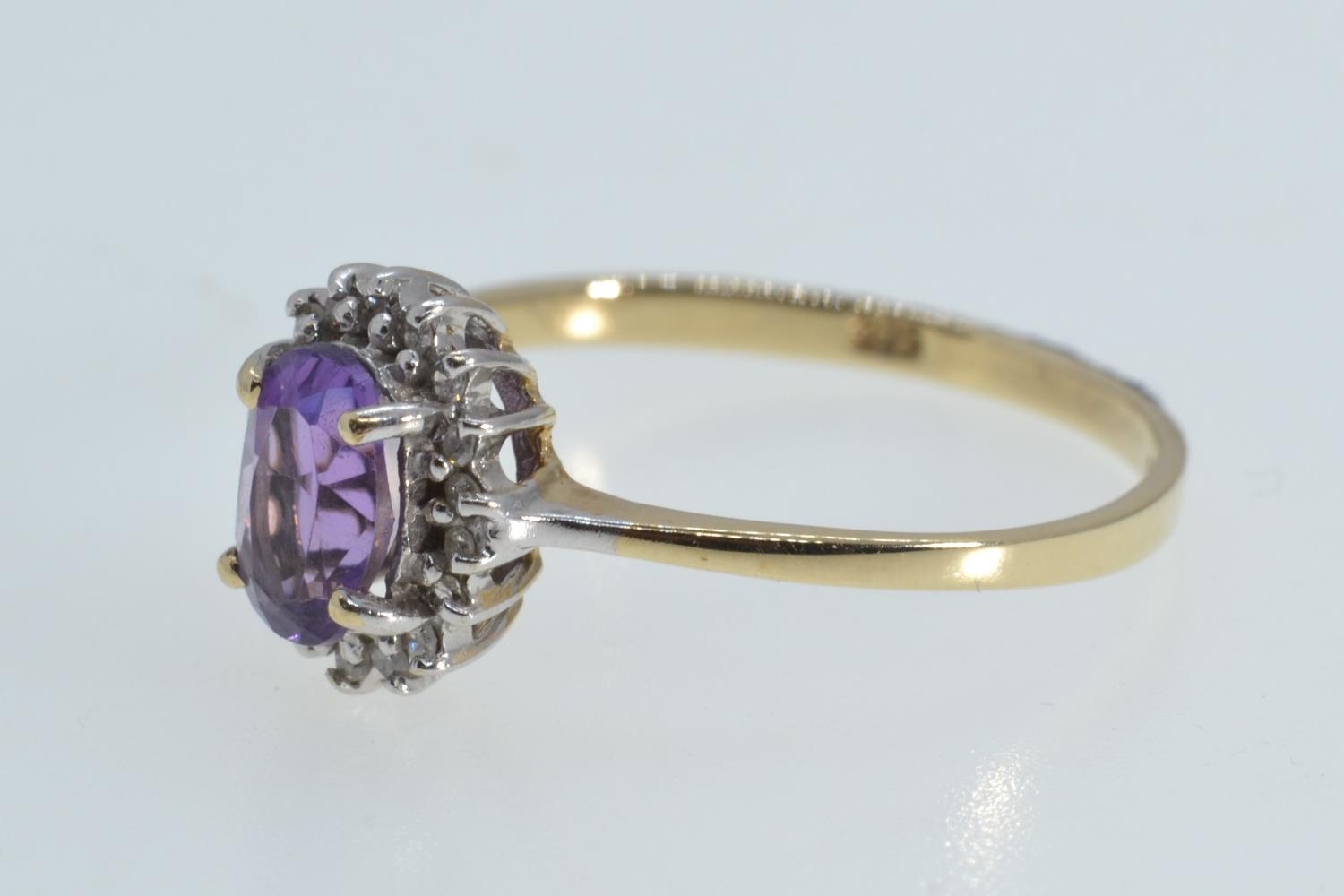 9ct gold, amethyst & diamond cluster ring, size P1/2, 1.7 grams  - Image 2 of 3