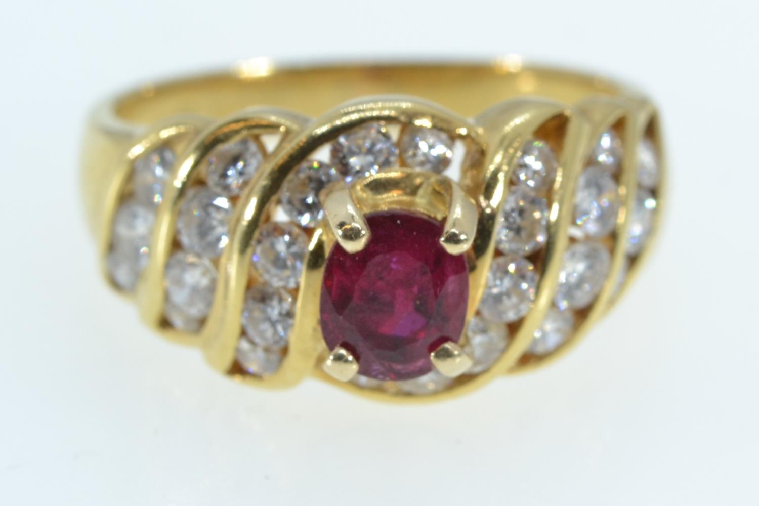 18ct gold, ruby & diamond ring, size P1/2, 6.72 grams 
