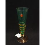 Murano green & amber conical glass vase by Marcello Furlan 1996, signed & dated to base, Murano stic