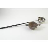 White metal wood handled toddy spoon, length 38cm, & a white metal & wood quaich with plaque ' St An