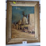 Oil on canvas of a street scene possibly Israel. Signed lower right EKG '50. 33cm x 42cm