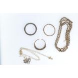 Collection of 9ct gold jewellery, including two chains (one missing clasp), a pendant & three 9ct go