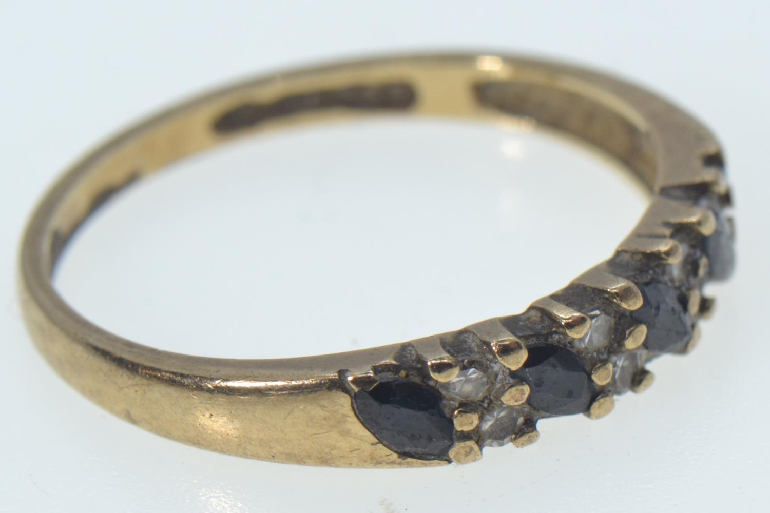 9ct gold, sapphire & diamond half hoop ring, size P, 2 grams, together with a Georgian yellow metal  - Image 4 of 5