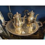 Christofle silver plated tea and coffee pot plus milk jug, sugar bowl and tray (tray 65 x 42cm)
