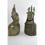 Pair of Yoruba tribe brass busts (possibly Nigerian) depicting Queen Iden and King Ewakpe, mid. C20t