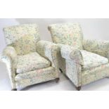 Pair of floral upholstered Edwardian arm chairs