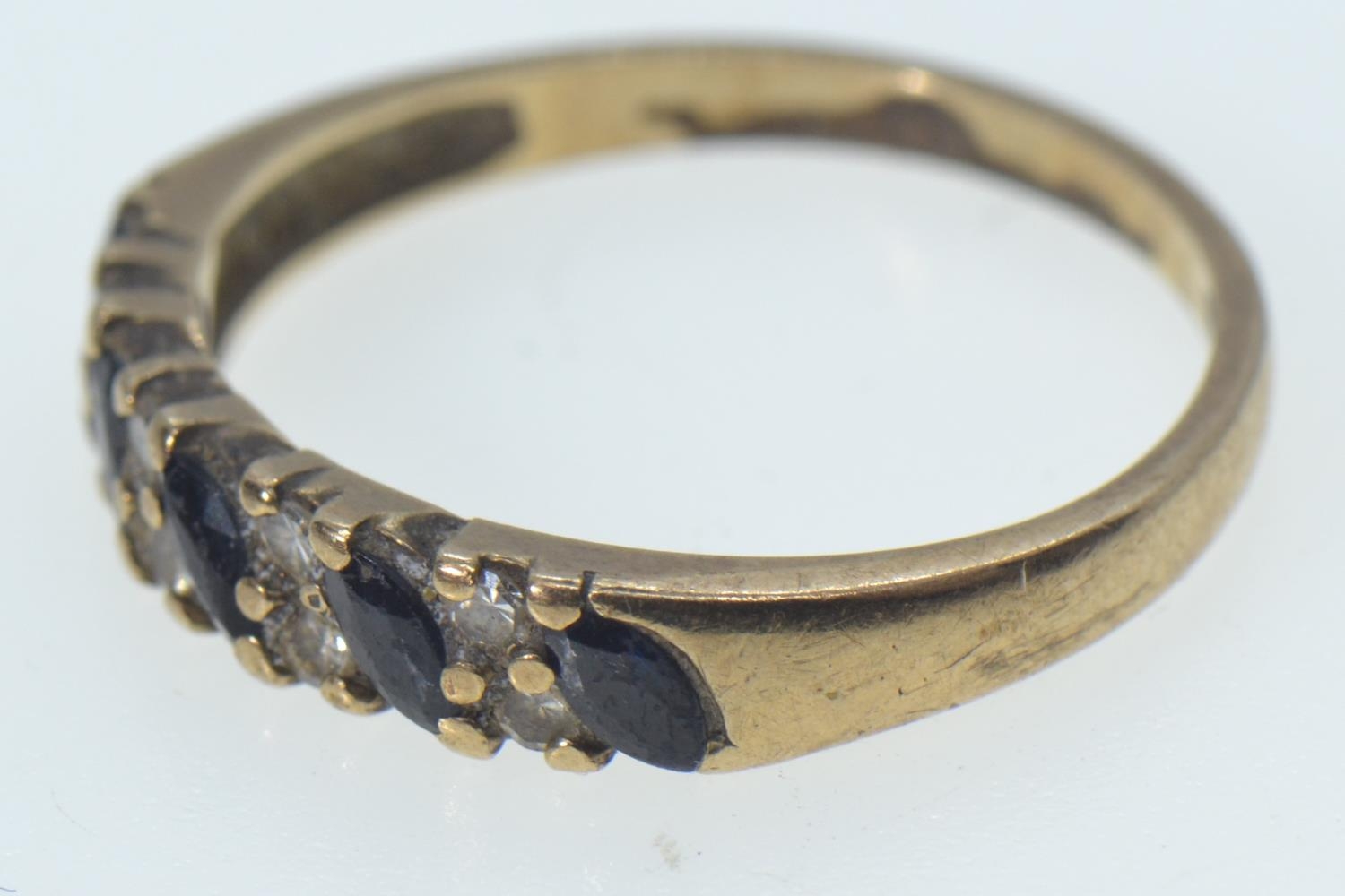 9ct gold, sapphire & diamond half hoop ring, size P, 2 grams, together with a Georgian yellow metal  - Image 3 of 5