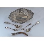 Small silver pierced dish, maker WA, Birmingham 1974, width 15.5cm, together with a silver banded pi