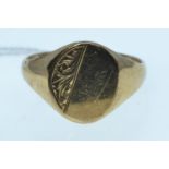 9ct gold signet ring, size T1/2, 3.7 grams