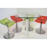 4x PAM Design ARCHIRIVOLTO Perspex seated stools with glass topped table. L90cm W68cm (widest point)