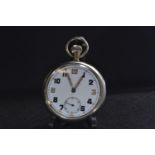 WWII British military open faced pocket watch with subsidiary seconds, cal. 433, 15 jewels, case rev