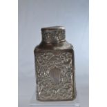 Late Victorian silver embossed tea caddy, maker Goldsmiths Company, London 1897, height 11cm, 120.4