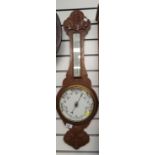Aneroid banjo barometer thermometer with mercury thermometer, length 85cm x width 25cm
