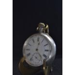 935 silver cased open faced pocket watch with subsidiary seconds, case diameter 53mm