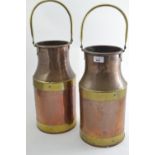 Two copper, brass banded churns, height 39cm
