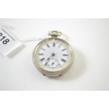 800 silver cased ladies open faced key wind fob watch with subsidiary seconds, movement no. 6220272,