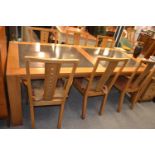 Modern oak and marble topped dining table with 6 dining chairs w220.5cm d100cm