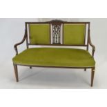 Edwardian mahogany framed settee. W121cm D50cm H93cm