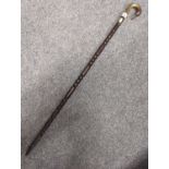 Brass topped walking cane with long beaked bird handle