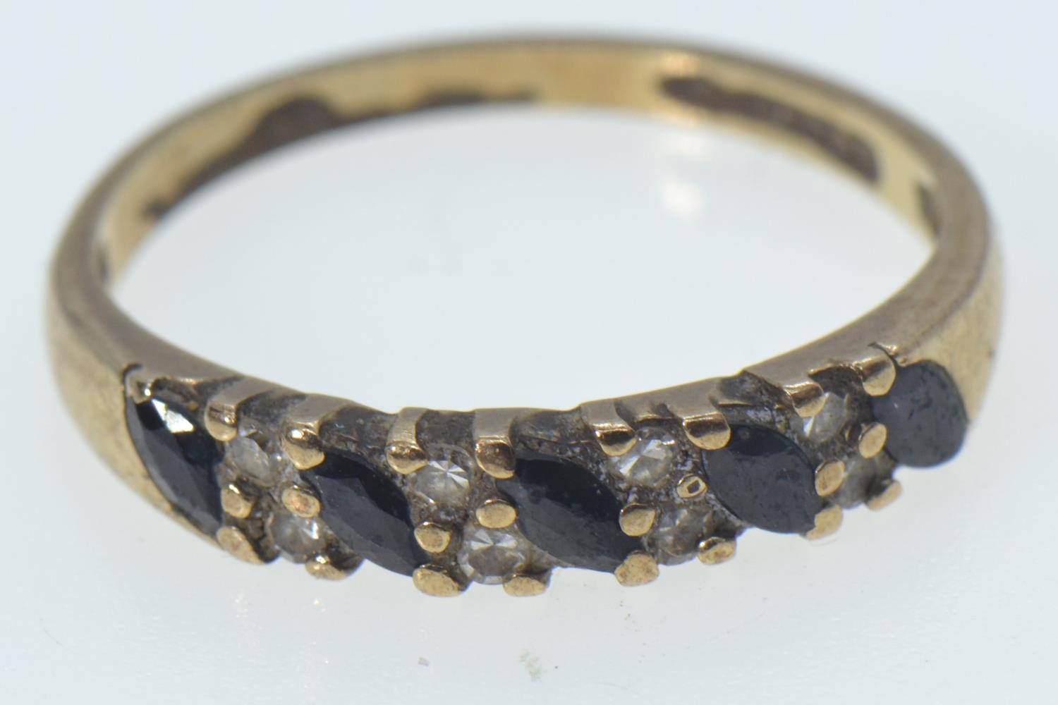 9ct gold, sapphire & diamond half hoop ring, size P, 2 grams, together with a Georgian yellow metal  - Image 2 of 5
