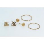 Three pairs of yellow metal earrings, tested positive for 9ct gold, gross weight 2.14 grams, three b