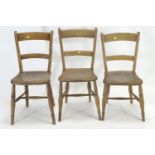 3x late C19 elm seated chairs. Stamped to rear.