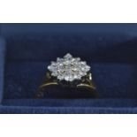 18ct gold & diamond cluster ring, size Q, 4.43 grams