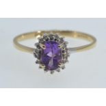 9ct gold, amethyst & diamond cluster ring, size P1/2, 1.7 grams