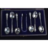 Cased set of six coffee spoons & sugar nips, maker WD, Birmingham 1901, gross weight 54 grams